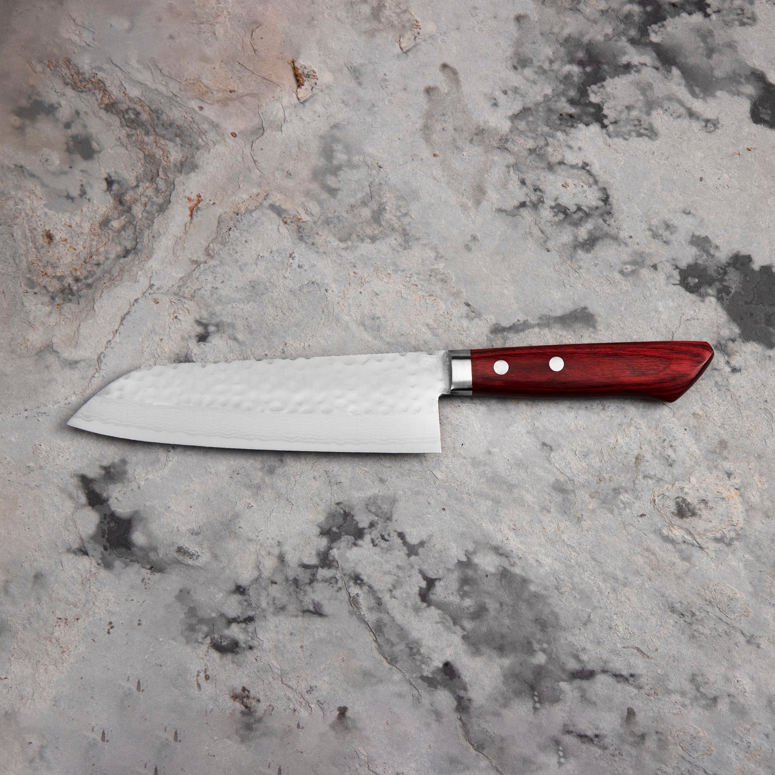 Nůž Santoku 17 cm Kunio Masutani VG-10 Hammered Red Damascus