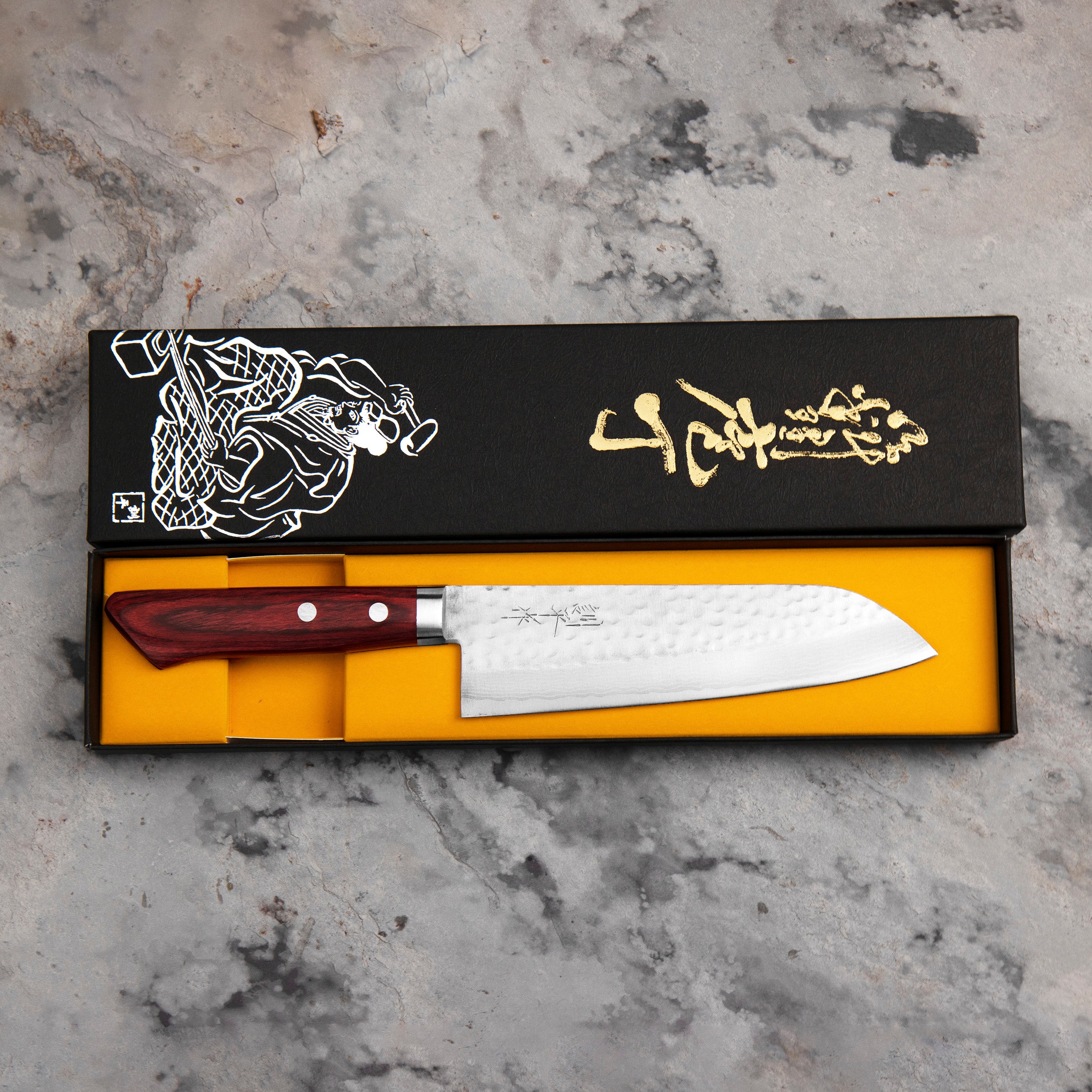 Nůž Santoku 17 cm Kunio Masutani VG-10 Hammered Red Damascus