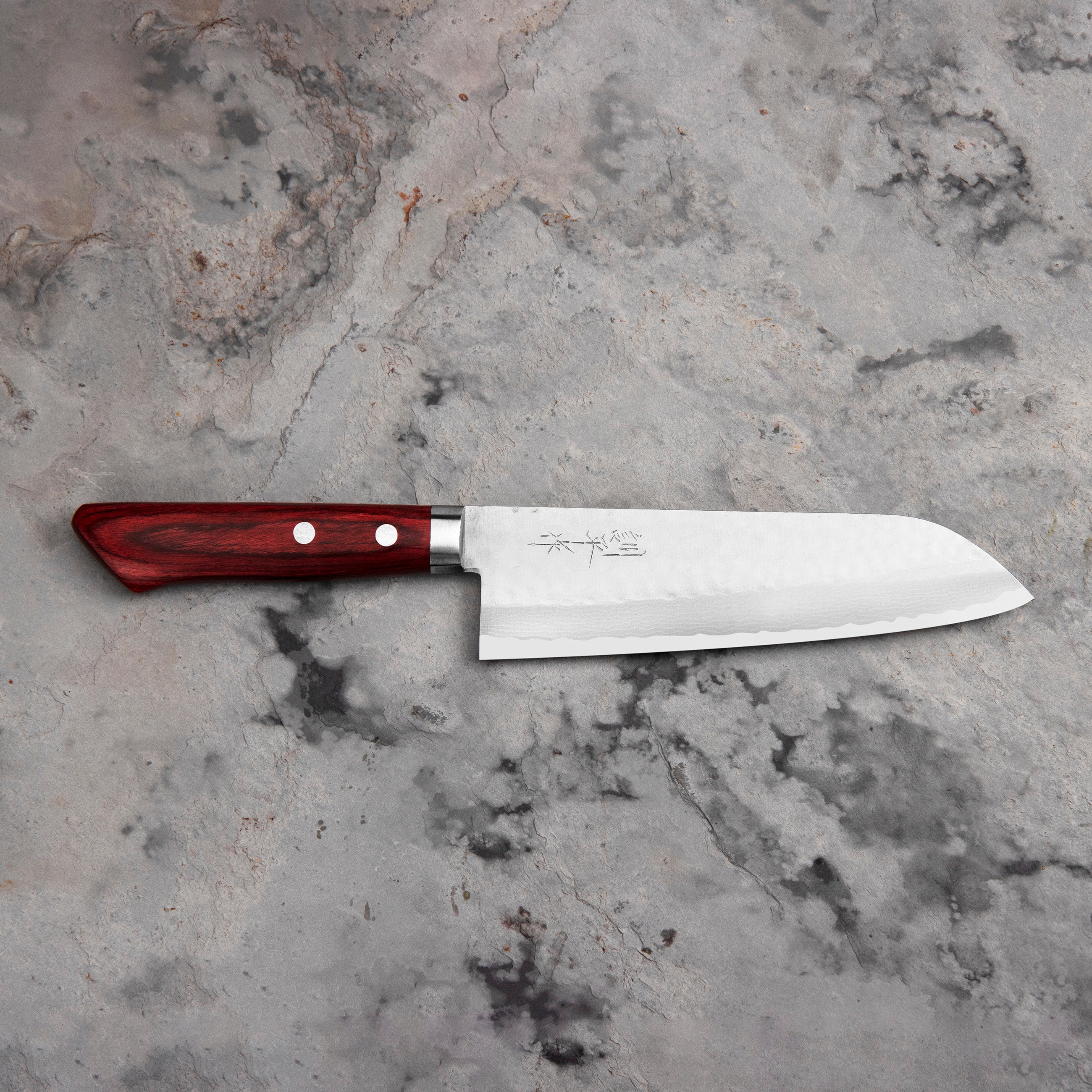 Nůž Santoku 17 cm Kunio Masutani VG-10 Hammered Red Damascus