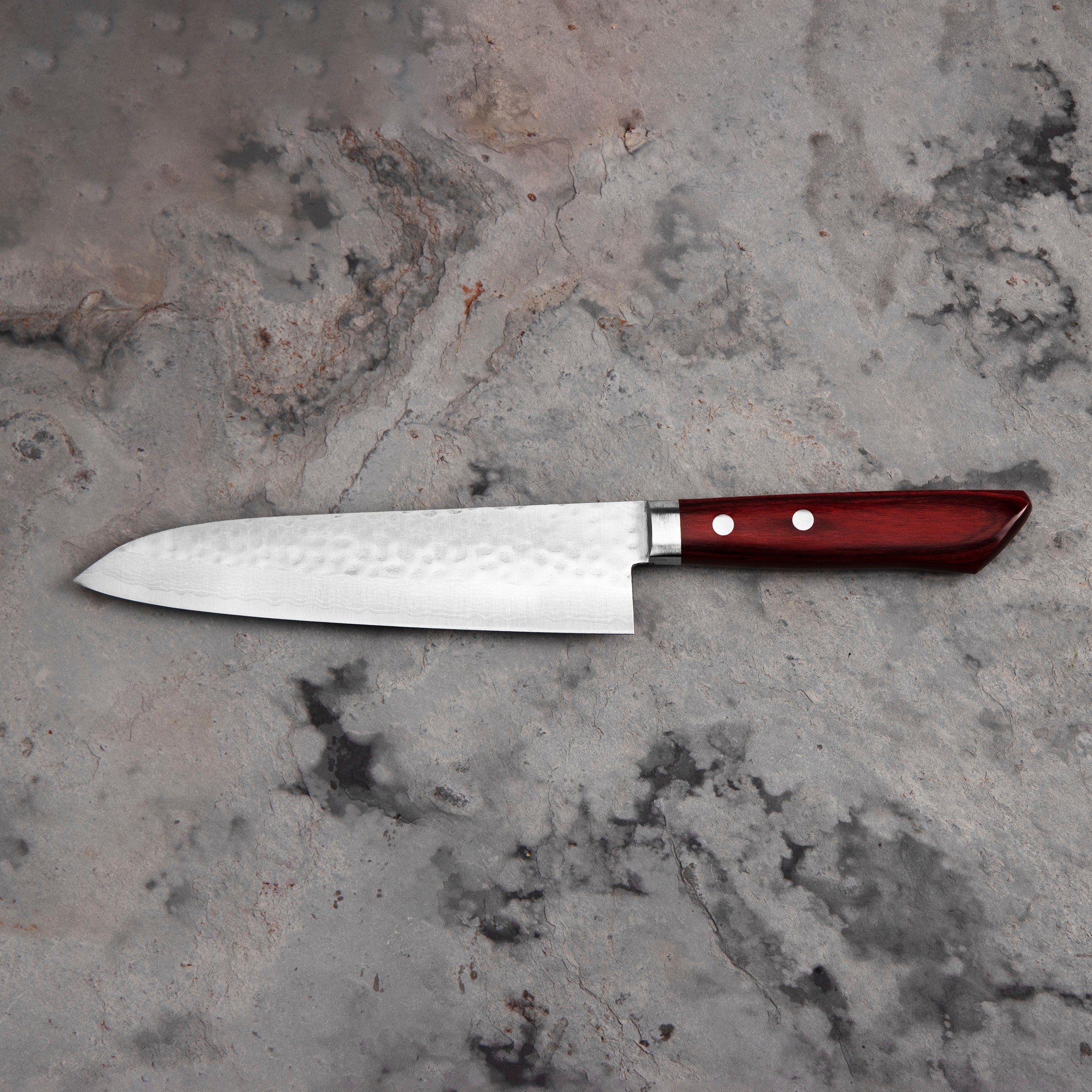 Nůž šéfkuchařský 18 cm Kunio Masutani VG-10 Hammered Red Damascus