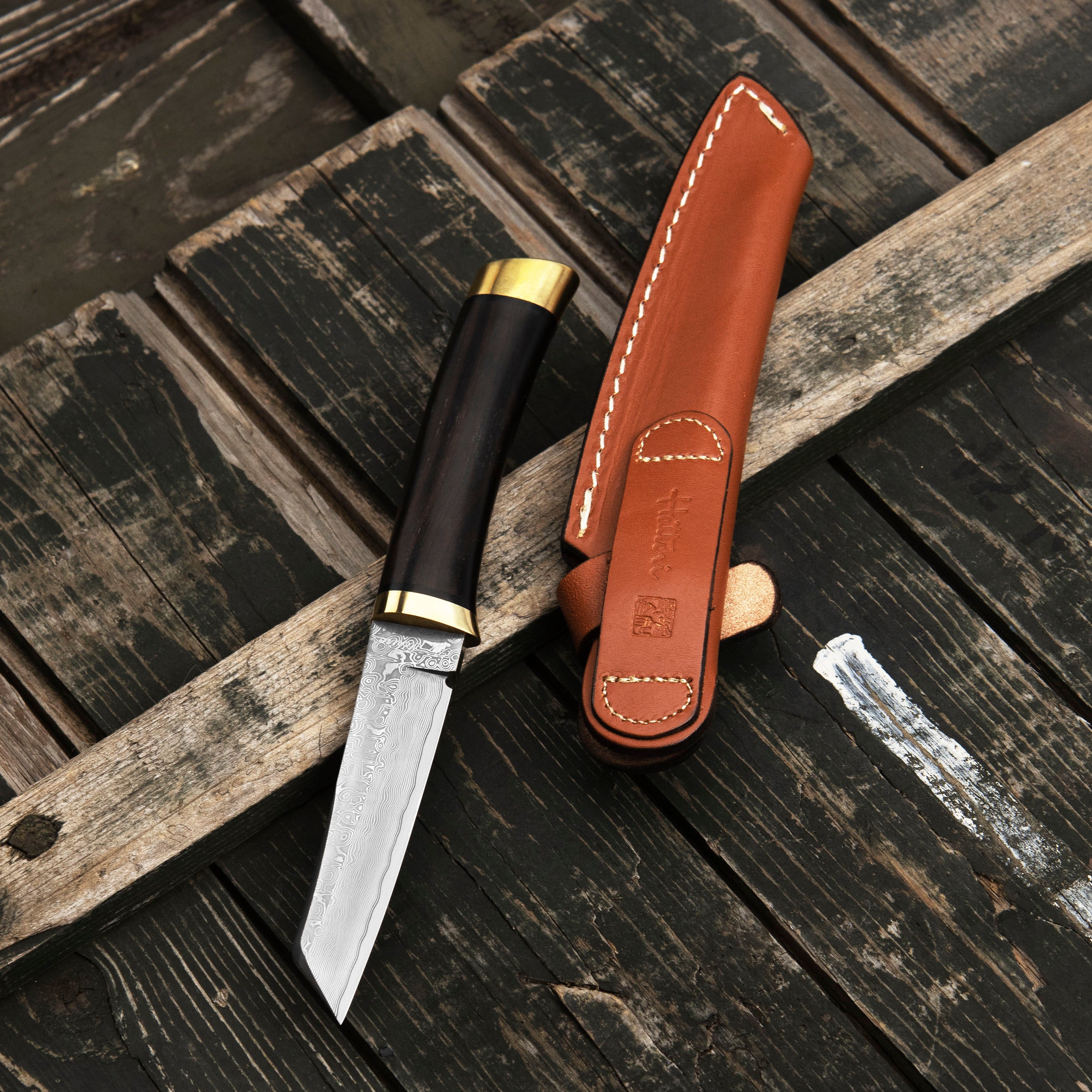 Outdoorový nůž Hattori Hunter 2 Cowry-X Damascus Heban Outdoor 10 cm