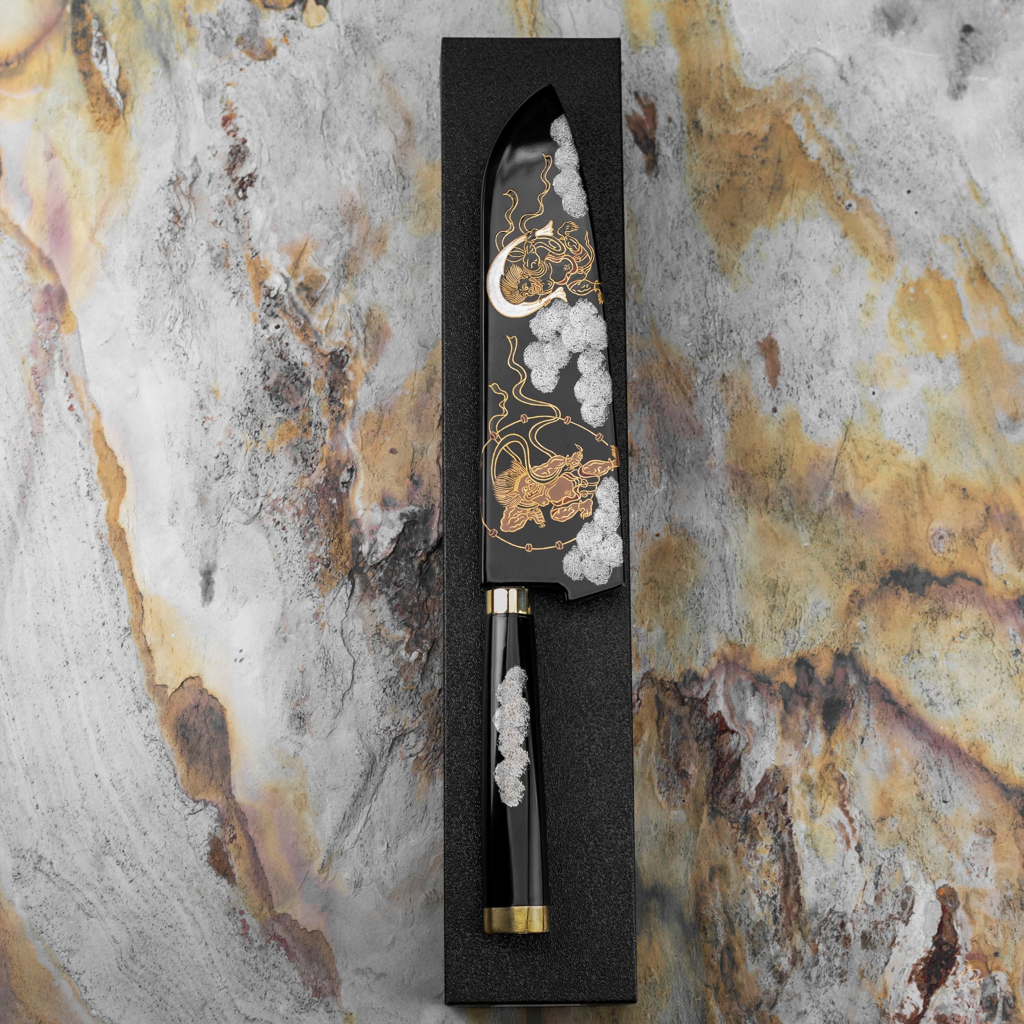 Nůž Santoku 18 cm Takeshi Saji Art Fujin Raijin R-2 + Saya